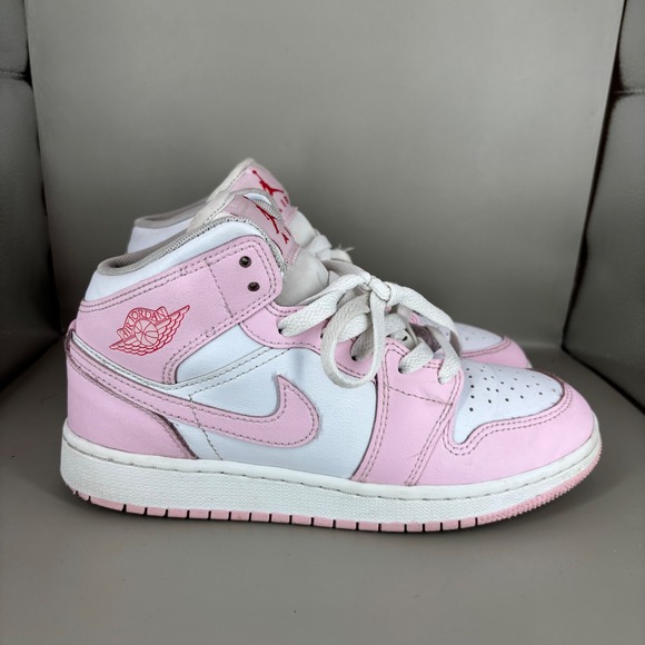 Jordan Other - Nike Air Jordan 1 Mid Pink White Sneakers DQ8423-608 Youth 4.5Y Womens 6